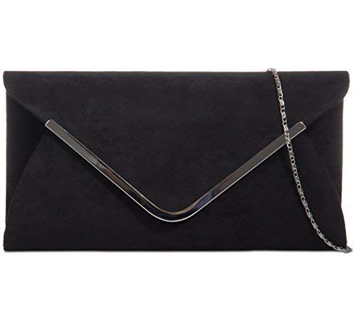 Purple Possum Black Clutch Bag Faux Suede Evening Shoulder Bag Womens Prom Wedding Handbag