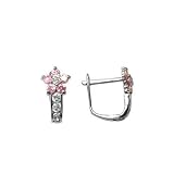 Flowering Pink CZ & CZ Star 925 Sterling Silver Huggie Earring