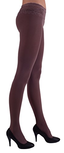MARILYN LUXURY LACE TIGHTS 100 DEN (M/L, Latte - Brown)