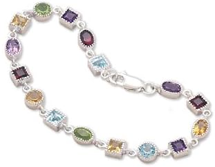 22010 7" Single Link Multistone Bracelet Bracelet Hand Arm Chain Wrist Silver .925 Sterling Mms