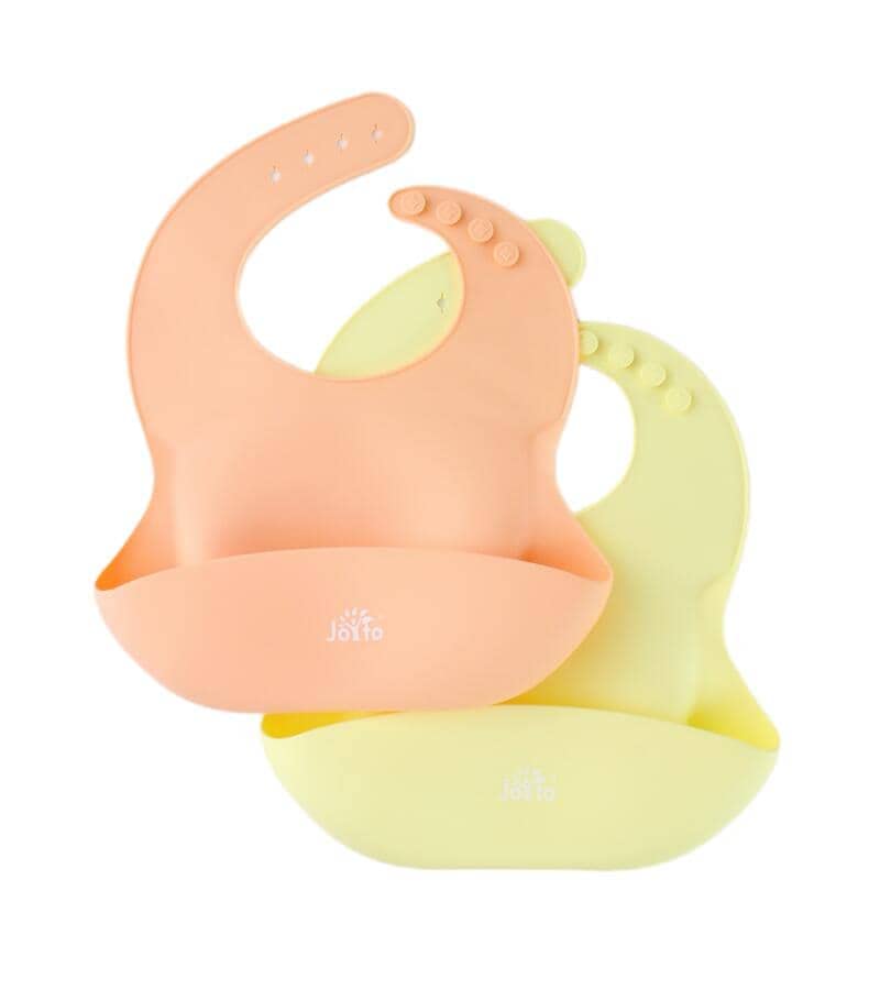 JOYTO Silicone Weaning Bibs Pack of 2 Bundles (Peach + Yellow)