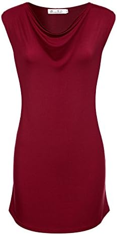 DRESSOLE Women Cowl-Neck Sleeveless Tops Stretchy Tee Tunic Tanks Wine Red 2XL