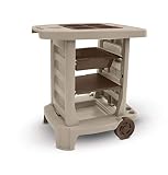 Suncast Portable Outdoor Garden Cart - Durable Resin Gardening Center on Wheels - Store Garden Accessories and Equipment - Ideal for Gardening and Outdoor Projects - Taupe