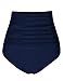 Firpearl Women's Retro Solid High Waist Ruched Bikini Bottom Swim Brief