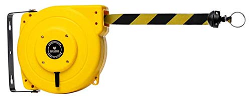 Flexibarrier Safety Barrier Roll (9 m) - High-Performance Belt (Black/Yellow) Retractable Barrier Tape / Wall Mount with Strap