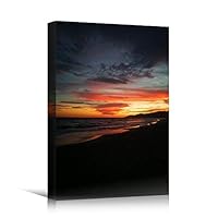 Canvas Wall Art Dark Ocean Sunset Bedroom Contemporary Dramatic Landscape Mountain Multicolor Photography - 12x18 inches