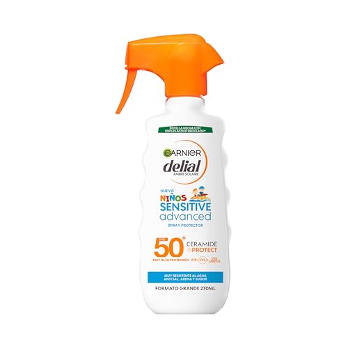 , Delial Sensitive Advanced Kids Spray Protector FPS50+, Resistente al Agua, Arena, Sal y Cloro, Para Pieles Claras y Sensibles, Testado Bajo Control Pediátrico, 270ml