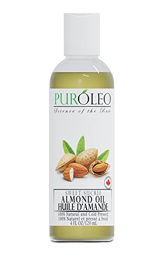 PUROLEO SWEET ALMOND OIL 4 FL OZ/120 ML 100% NATURAL AND PURE | MOISTURIZER & CARRIER OIL | BEAUTY & DIY BLENDS, MASSAGE OIL, BODY OIL, HAIR OIL AND BABY OIL | MADE FROM ALMONDS RAW