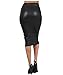 Queenfashion Women's Below Knee Stretch Skinny Faux Leather, Black, Size Medium