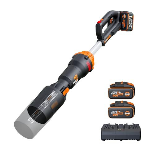 WORX Nitro 40 V Cordless Leaf Blower WG585E - Brushless Motor - 3 Speeds & Turbo Mode - 266 km/h Air Speed - Air Flow 1053 m³/h - Includes 2 x 4Ah Batteries & 4A Dual Quick Charger