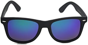 Zacway Polarized Wayfarer Horn Rimmed Sunglasses Color Mirror Lens Matte Finish (Black / Navy Blue, 52)