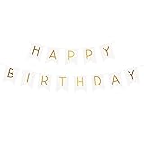 LOVELY BITON(TM) Large Happy Birthday Wall Banner, Chic White and Gold Party Decorations, Versatile, Beautiful, Swallowtail Bunting Flag garland Surprise Ideas.