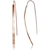 Hoops & Loops 925 Sterling Silver High Polished Curved Long Flat Bar Threader Drop Earrings for Women, Silver, Yellow & Rose Gold