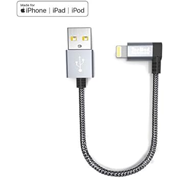 iPhone Cable TecMad Short [Apple MFi Certified] iPhone Cable Nylon Braided 90 Degree Fast Charger Cord Data Sync Cable for iPhone Xs XS Mex XR X/iPhone8/7/6 Plus/5s/iPad/Mavic and More (Gray 0.65ft)