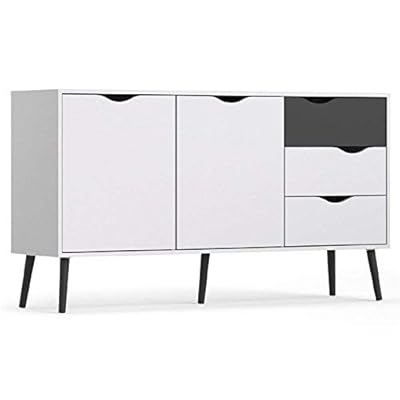 Tvilum Diana Sideboard with 2 Doors and 3 Drawers, White/Black Matte