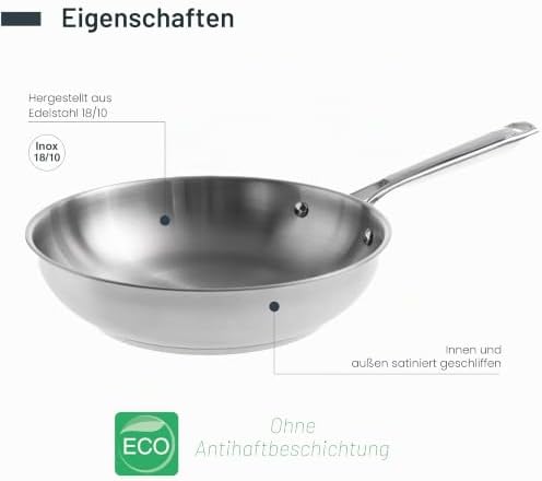 - 44420 - Cuisine Bratpfanne aus Edelstahl 18/10, ohne Antihaftbeschichtung, ergonomischer Griff, Vollinduktionsboden, geeignet für Induktion, Ofen und Spülmaschine, Ø 20 cm, Höhe 5 cm