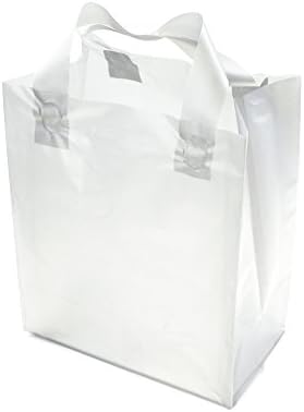 PackStash (25 Qty) 8" x 10" + 5" Semi-Transparent Frosted (Small) Rigid Plastic Soft Loop Handle Gift/Retail Shopping Bags - Cardboard Base