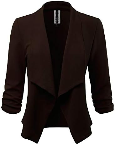 Women's Stretch 3/4 Gathered Sleeve Open Blazer Jacket (Made in USA)
