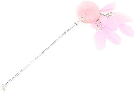 Rirostar Cat Teaser Wand Interactive Feather Teaser with Bell Handmade Cat Stick Toy with Fur ball and Feathers for Cats Kitten (Pink Beauty)