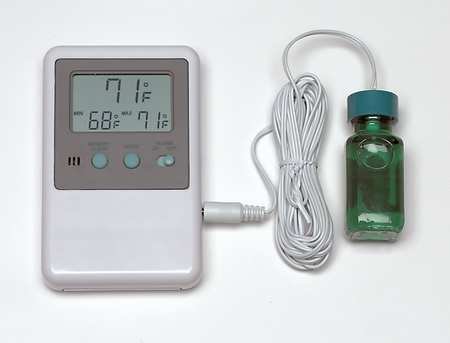 REFRIGERATOR THERMOMETER, TRACEABLE, -58 TO 158F OR -50 TO 70C, ALARM, PROBE IN SEALED BOTTLE, CONTROL COMPANY 4127