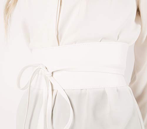 BlackButterfly Obi Waist Band Self Knot Tie Up Cinch Belt (White, One Size) - Thumbnail 5