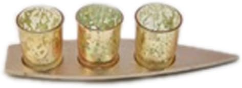 Dinazah Aluminum And Glass Boat Of 3 Votive Candle Holder Golden Finish Candle on Sail