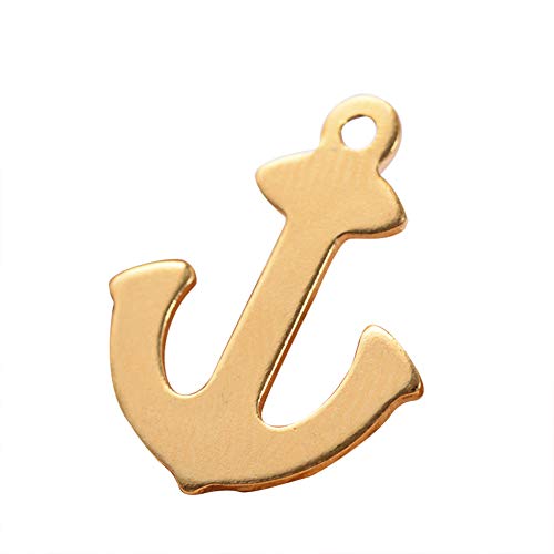 ARRICRAFT 100pcs Stainless Steel Anchor Charms Golden Tag Blank Pendant for Bracelet Necklace Key Chain Jewelry Making, 16x13x1mm