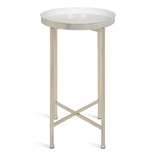 Kate and Laurel Celia Round Metal Foldable Tray Accent Table, White