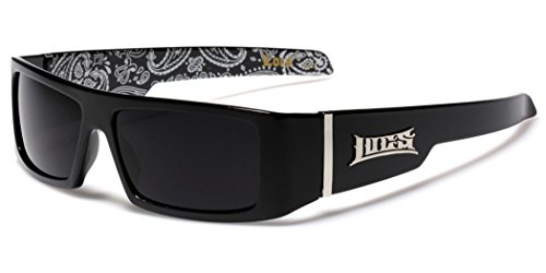 Locs Men's Flat Top Original Gangster Shades Men's Hardcore Rectangle Dark Lens Sunglasses Bandana Print - Black