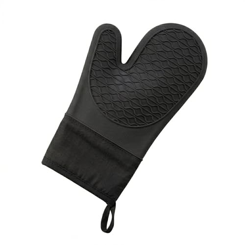 Luva de Silicone Térmica Resistência Suporta calor até 220°C Forro Interno Macio À Prova de Calor Antiderrapante e Impermeável Luva Para Forno e Fogão Premium Segurança e Conforto (Preto)