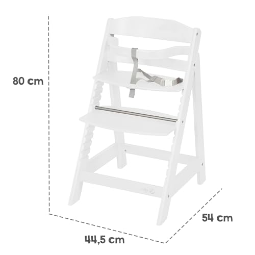 roba Sit Up III Baby High Chair with Removable Footrest and Safety Straps – Adjustable Height – White Wood