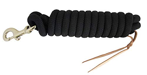Formay Cowboy Horse Lead Rope 10′ x 5/8″ Leather Popper Nylon Brass Bolt Snap Black