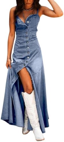 blue cool high split bandeau denim maxi dress Jendue US Women's Monte Strapless Denim Midi Dress - Blue