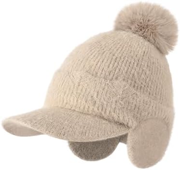Open Beanie with Earflaps Visor Winter Hat Women Golf Tennis Cozy Knit YUSSTAR Open Beanie with Earflaps Visor Brim Bun Ponytail  main image 4