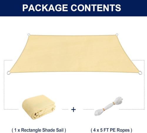 Dsocool Rectangle Sun Shade Sails Outdoor Large - Sun Protection Sunshades UV Block Shade Canopy, Heavy Duty Permeable 185GSM Patio Shades for Backyard, Deck and Lawn, Beige (6×8 Meters)
