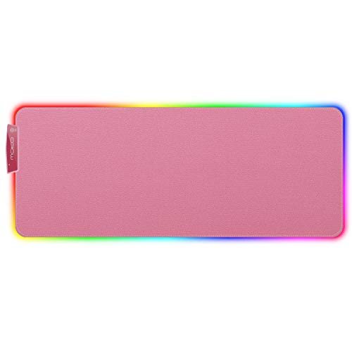 MoKo RGB Gaming Mouse Pad, Large Extended Glowing Led Mousepad with 15 Lighting Modes and USB 2.0 Port, Non-Slip Rubber Base Computer Keyboard Pad Mat for Gamer, 32.09 x 12 x 0.16 Inch - Cherry Pink