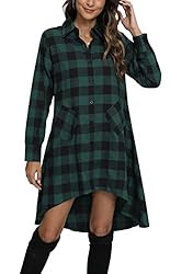 olrain Womens Plaids V Neck Long Sleeve Irregular