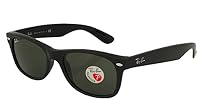 Ray-Ban RB2132 New Wayfarer Sunglasses Unisex (Matte Black Frame Polarized Solid Lens, 52 mm)