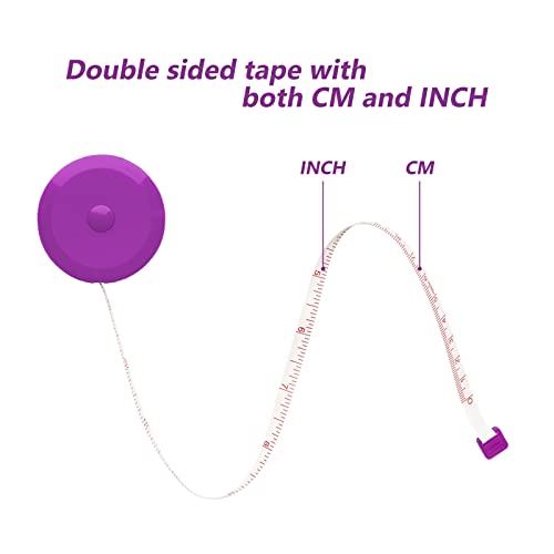 3 Pack Tape Measure Measuring Tape for Body Craft Weight Loss Measurements Retractable 60-inch 1.5 Meter, Small Push Button Dual Sided Tape Measure Body Measuring (Pink Purple Sky Blue)