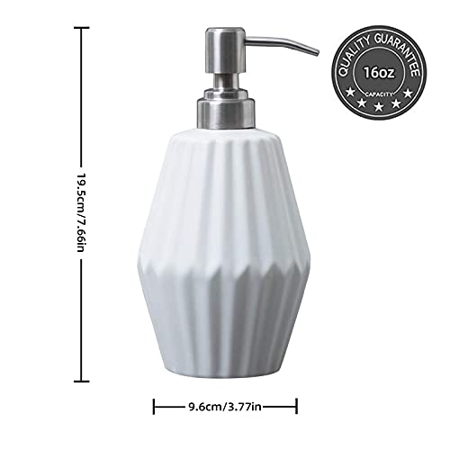 PowerDoF Soap Dispenser,16.2 Oz White Ceramic Soap Dispenser with Rust Proof Stainless Steel Pump,Dish Soap Dispenser for Kitchen and Bathroom