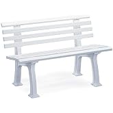 Plow &amp; Hearth Weatherproof German PVC Outdoor Bench | Holds Up to 500 lbs | Garden Patio Porch Park Deck | Steel and Resin | White