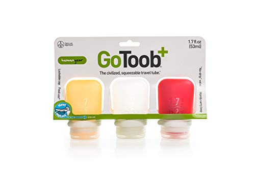 humangear Gotoob+ Silicone Travel Bottle with Locking Cap, 3-Pack, Small (1.7oz), Clear/Red/Orange