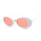 QIFANDI UV400 Clout Goggles Bold Retro Oval Mod Thick Frame Sunglasses (White Frame&Pink Lens)