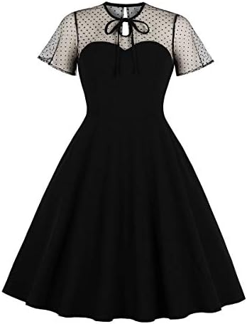 Wellwits Women's Polka Dots Embroidery Keyhole Tie Vintage Dress