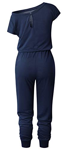 RichCoco Women's Floral Printed Jumpsuit Casual O Neck Loose Long Wide Legs Pants Jumpsuit Rompers with Pockets (Navy, L)