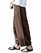 Aeneontrue Women's Casual Linen Wide Leg Pants Trousers with Elastic Waist (Style1_Brown, X-Large)
