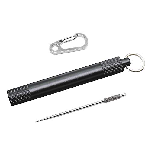 PPFISH Pocket Toothpick Holder keychain - Waterproof Aluminium Alloy Toothpick Box Container & Titanium Toothpick Ultralight Travel Kits (Black Aluminum + TI)
