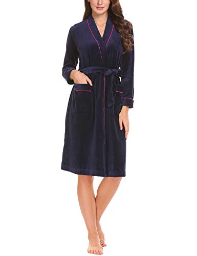 Ekouaer Womens Soft and Warm Fleece Bathrobe Kimono Spa Robe