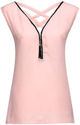 Hengshikeji🌹Women Loose Sleeveless Tank Top Cross Back Hem Layed Zipper V-Neck T Shirts Tops Girls