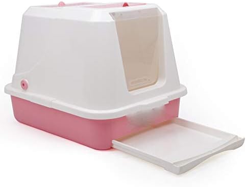 ZHANGBIN Cat pan Litter Pan Pet Litterbox cat litter box with lid Cat litter box cat toilet clamshell double with drawer fully enclosed large cat pot cat supplies pink 58 * 46 * 43cm